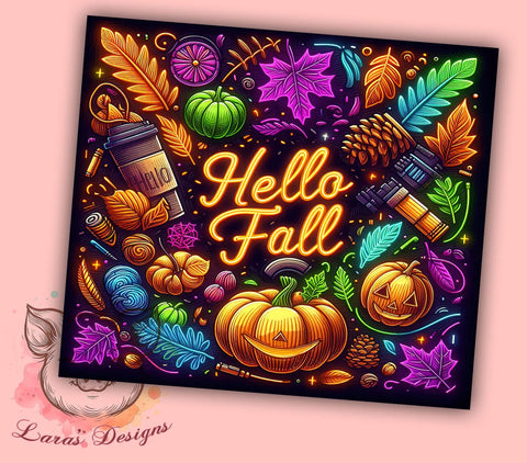 Hello Fall Coffee 20oz Tumbler Png, Straight & Tapered Tumbler Png, Autumn Vibes Tumbler Png, Digital Download PNG Sublimation Lara' s Designs 