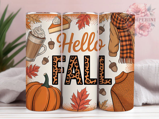Hello Fall Cozy Autumn Tumbler Wrap, Autumn Tumbler Png, 20oz Skinny Tumbler, Fall Sublimation Design, Cozy Fall Tumbler, Tumbler Design Download, Fall Vibes Tumbler Sublimation Li Zamperini 