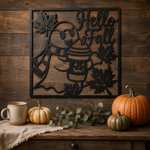 Hello Fall Cute Ghost Laser SVG | Pumpkin Spice Ghost Svg | Autumn Leaves DXF | Halloween Metal Wall Art | CNC Plasma Cut File SVG HappyDesignStudio 