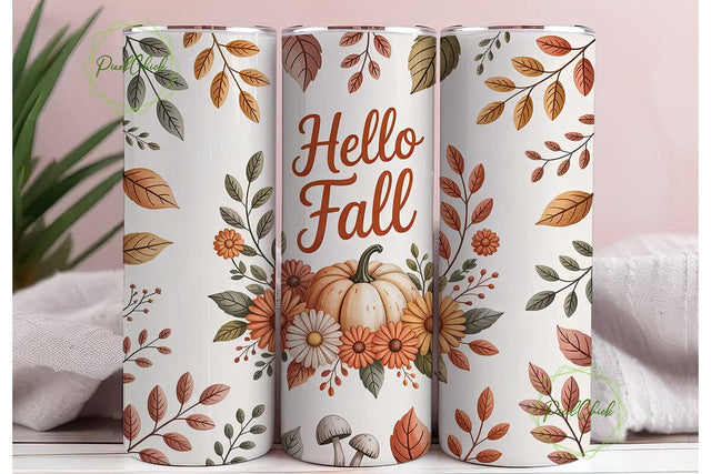 Hello Fall Floral Tumbler Wrap Sublimation PixelChick 