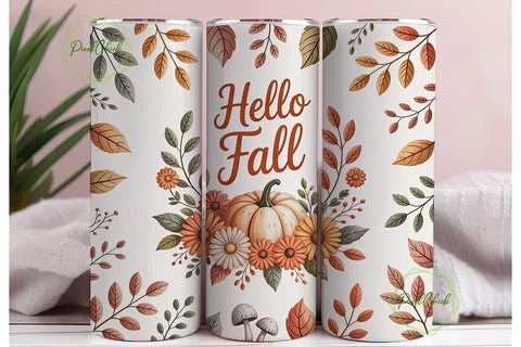 Hello Fall Floral Tumbler Wrap Sublimation PixelChick 