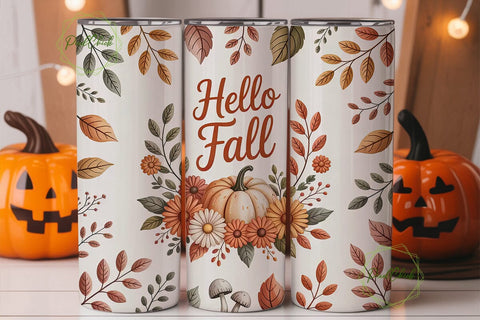 Hello Fall Floral Tumbler Wrap Sublimation PixelChick 