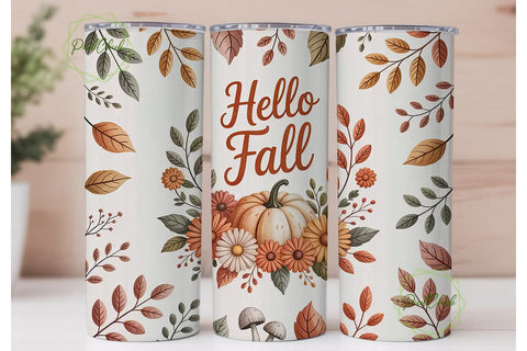 Hello Fall Floral Tumbler Wrap Sublimation PixelChick 