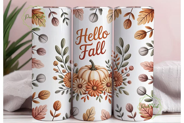 Hello Fall Floral Tumbler Wrap Sublimation PixelChick 