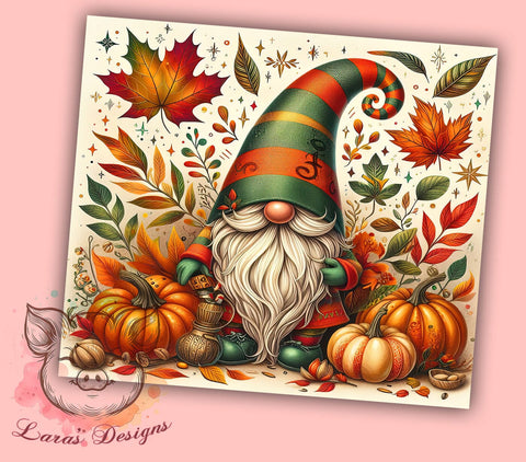 Hello Fall Gnome Pumpkin Tumbler Wrap, Hello Fall Tumbler, Gnome with Pumpkins, 20oz Wrap, Sublimation Design, Autumn Drinkware, Fall Decor, Harvest Cup Sublimation Lara' s Designs 