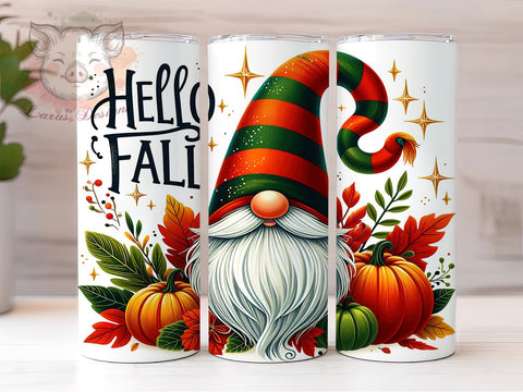 Hello Fall Gnome Pumpkin Tumbler Wrap, Hello Fall Tumbler, Gnome with Pumpkins, 20oz Wrap, Sublimation Design, Autumn Drinkware, Fall Decor, Harvest Cup Sublimation Lara' s Designs 
