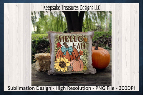 Hello Fall, Hand Drawn Pumpkins, Leopard Print, Sublimation PNG, Digital Download Sublimation Keepsake Treasures Designs LLC. 