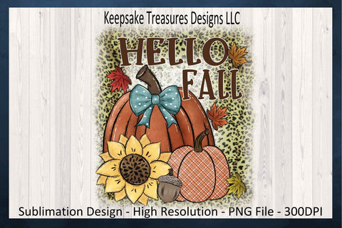 Hello Fall, Hand Drawn Pumpkins, Leopard Print, Sublimation PNG, Digital Download Sublimation Keepsake Treasures Designs LLC. 