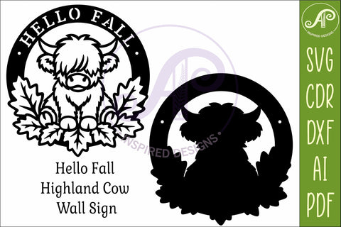 Hello Fall Highland Cow Door Hanger SVG | Cute Autumn Sign SVG APInspireddesigns 