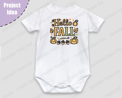 Hello Fall Layered SVG, PNG, Clipart, Autumn Season SVG, Kawaii Pumpkins, Fall Leaves, Cut file for Cricut and Silhouette SVG Lavender Paper Cut 