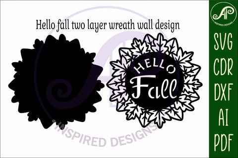 Hello fall leaf wreath wall sign svg laser cut file SVG APInspireddesigns 