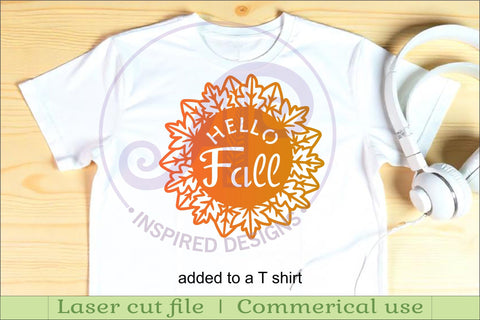 Hello fall leaf wreath wall sign svg laser cut file SVG APInspireddesigns 