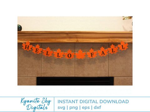 Hello Fall Leaves Bunting SVG autumn paper garland banner SVG Kyanite Sky Digitals 