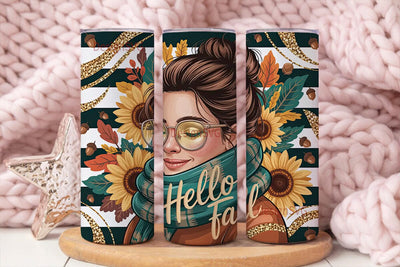 Hello Fall Messy Bun 20oz Tumbler Wrap Sublimation DesignSVG 