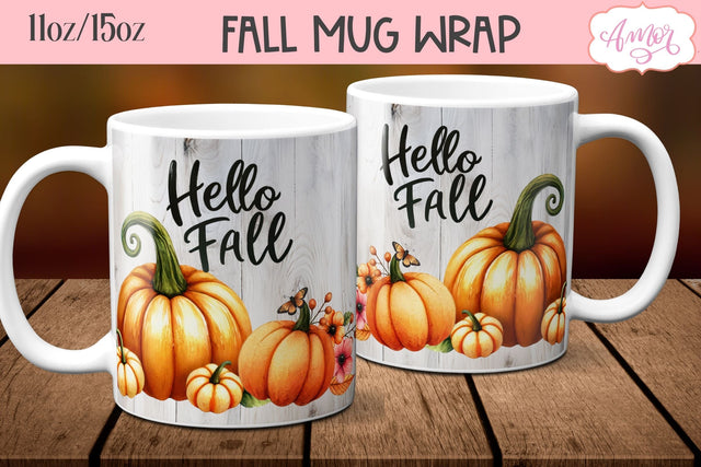 Hello fall mug wrap PNG for sublimation Sublimation Amorclipart 
