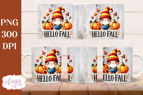 Hello Fall mug wrap sublimation PNG | Cute fall gnome mug Sublimation Amorclipart 