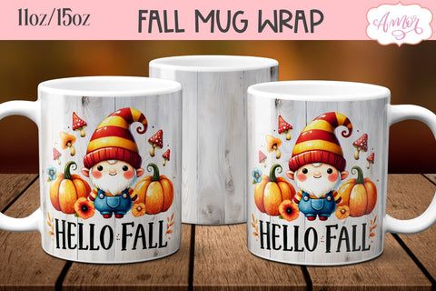 Hello Fall mug wrap sublimation PNG | Cute fall gnome mug Sublimation Amorclipart 