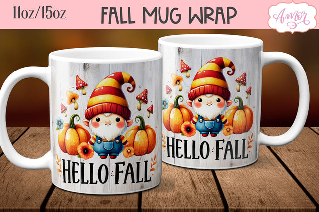 Hello Fall mug wrap sublimation PNG | Cute fall gnome mug Sublimation Amorclipart 