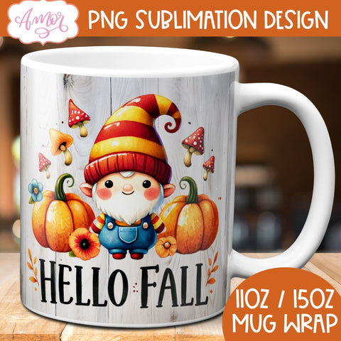 Hello Fall mug wrap sublimation PNG | Cute fall gnome mug Sublimation Amorclipart 