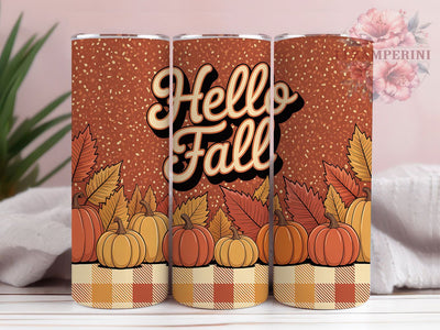Hello Fall Pumpkin Autumn Tumbler, Autumn Wrap Design, Pumpkin Season Sublimation PNG, Rustic Farmhouse Style, Cozy Fall Aesthetic, 20oz Tumbler Sublimation, Harvest Autumn Design Sublimation Li Zamperini 