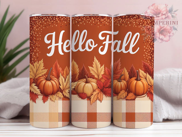 Hello Fall Pumpkin Autumn Tumbler, Autumn Wrap Design, Pumpkin Season Sublimation PNG, Rustic Farmhouse Style, Cozy Fall Aesthetic, 20oz Tumbler Sublimation, Harvest Autumn Design Sublimation Li Zamperini 