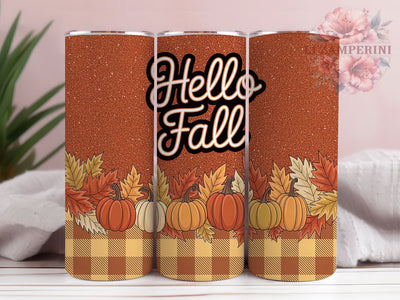 Hello Fall Pumpkin Autumn Tumbler, Autumn Wrap Design, Pumpkin Season Sublimation PNG, Rustic Farmhouse Style, Cozy Fall Aesthetic, 20oz Tumbler Sublimation, Harvest Autumn Design Sublimation Li Zamperini 