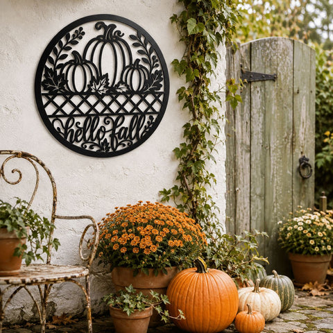 Hello Fall Pumpkin Laser SVG | Fall Pumpkin Svg | Autumn Metal Art DXF | Pumpkin CNC File | Fall Door Hanger Svg | Harvest Wall Decor SVG HappyDesignStudio 
