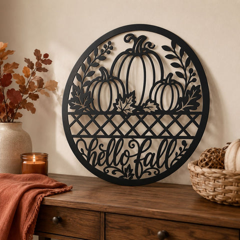 Hello Fall Pumpkin Laser SVG | Fall Pumpkin Svg | Autumn Metal Art DXF | Pumpkin CNC File | Fall Door Hanger Svg | Harvest Wall Decor SVG HappyDesignStudio 