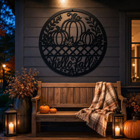 Hello Fall Pumpkin Laser SVG | Fall Pumpkin Svg | Autumn Metal Art DXF | Pumpkin CNC File | Fall Door Hanger Svg | Harvest Wall Decor SVG HappyDesignStudio 