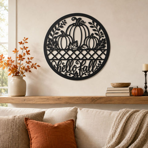 Hello Fall Pumpkin Laser SVG | Fall Pumpkin Svg | Autumn Metal Art DXF | Pumpkin CNC File | Fall Door Hanger Svg | Harvest Wall Decor SVG HappyDesignStudio 