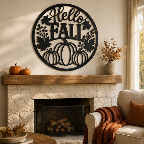 Hello Fall Pumpkin Sign Laser SVG | Fall Pumpkin DXF | Autumn Metal Wall Art | CNC Plasma Cut File | Round Fall Door Hanger SVG HappyDesignStudio 