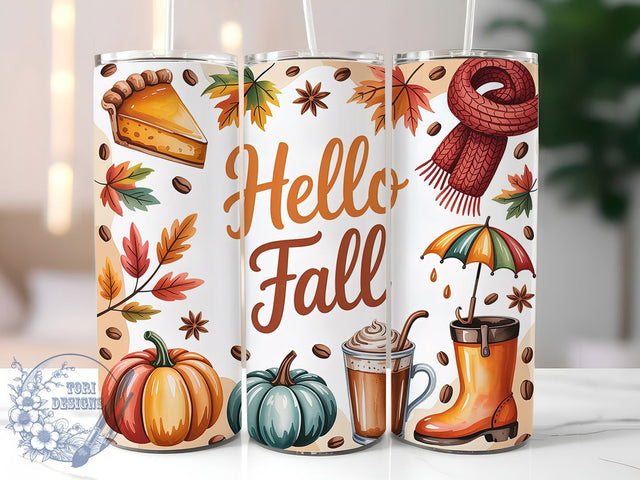 Hello Fall Pumpkin Tumbler Wrap, Fall Tumbler Wrap, 20oz Skinny Tumbler, Pumpkin Tumbler Png, Autumn Tumbler Wrap, Sublimation Design, Tumbler Wrap Download Sublimation ToriDesigns 