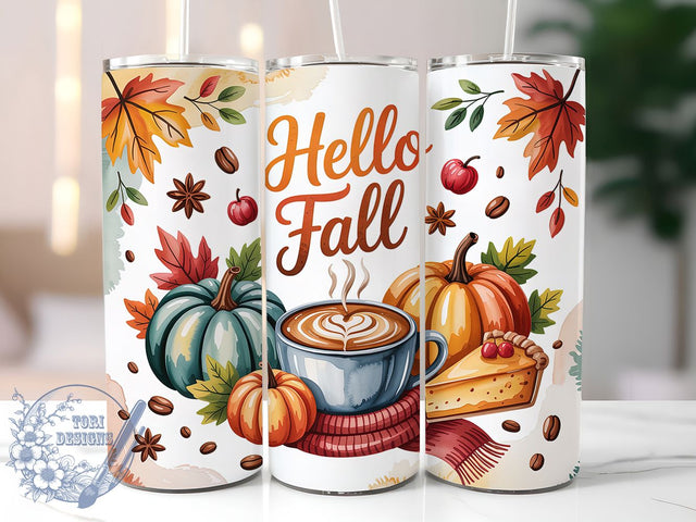Hello Fall Pumpkin Tumbler Wrap, Fall Tumbler Wrap, 20oz Skinny Tumbler, Pumpkin Tumbler Png, Autumn Tumbler Wrap, Sublimation Design, Tumbler Wrap Download Sublimation ToriDesigns 