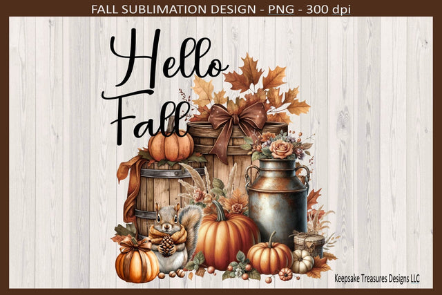 Hello Fall, Rustic Kitchen Towel Design, Autumn Home Decor, Sublimation Png Sublimation Keepsake Treasures Designs LLC. 