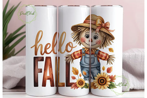 Hello Fall Scarecrow 20oz Tumbler Wrap Sublimation PixelChick 