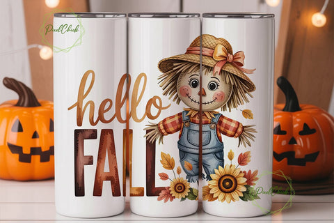 Hello Fall Scarecrow 20oz Tumbler Wrap Sublimation PixelChick 