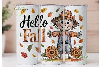 Hello Fall Scarecrow 20oz Tumbler Wrap Sublimation PixelChick 