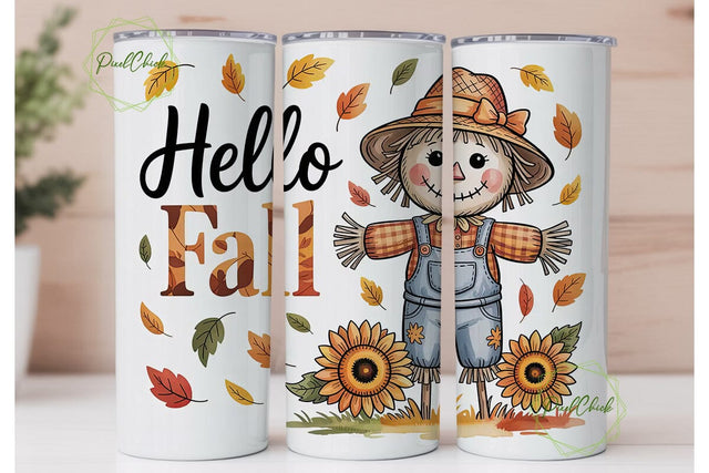 Hello Fall Scarecrow 20oz Tumbler Wrap Sublimation PixelChick 