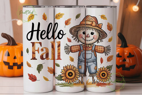 Hello Fall Scarecrow 20oz Tumbler Wrap Sublimation PixelChick 