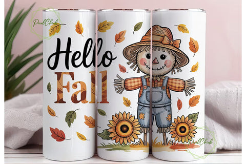 Hello Fall Scarecrow 20oz Tumbler Wrap Sublimation PixelChick 