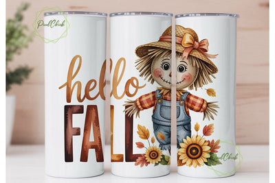 Hello Fall Scarecrow 20oz Tumbler Wrap Sublimation PixelChick 
