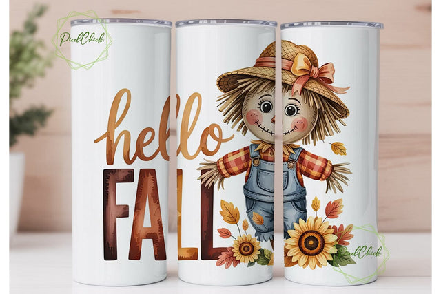 Hello Fall Scarecrow 20oz Tumbler Wrap Sublimation PixelChick 
