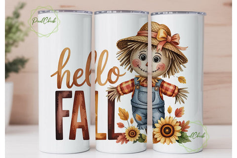 Hello Fall Scarecrow 20oz Tumbler Wrap Sublimation PixelChick 