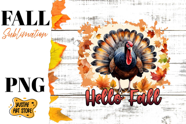 Hello Fall sublimation design. Fall Turkey in forest Sublimation Yustaf Art Store 