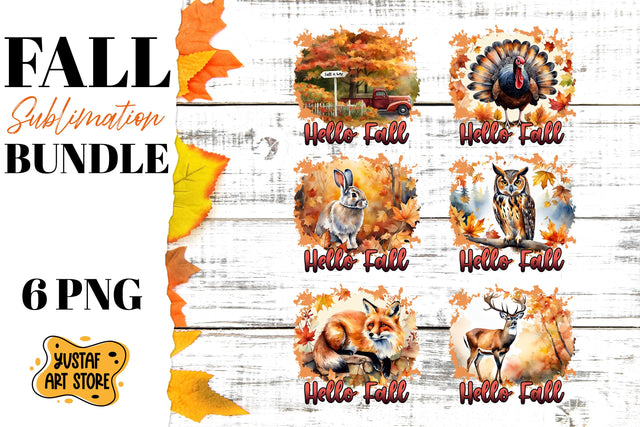 Hello Fall sublimation design. Watercolor Fall 6 design Sublimation Yustaf Art Store 