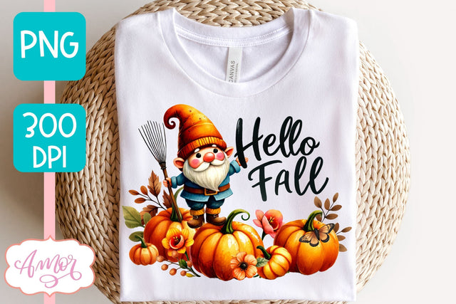 Hello fall sublimation PNG | cute fall gnome PNG design Sublimation Amorclipart 