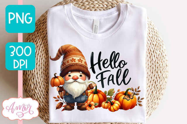 Hello fall sublimation PNG | cute fall gnome PNG design Sublimation Amorclipart 