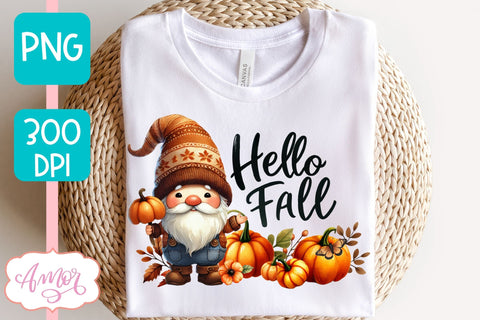 Hello fall sublimation PNG | cute fall gnome PNG design Sublimation Amorclipart 