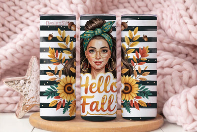 Hello Fall Sunflower 20oz Tumbler Wrap Sublimation DesignSVG 
