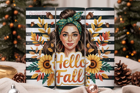 Hello Fall Sunflower 20oz Tumbler Wrap Sublimation DesignSVG 